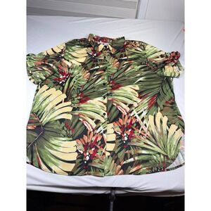 Top Notch Tropical Palm Leaf Button Down Shirt Womens 4X Green Short Sleeve USA